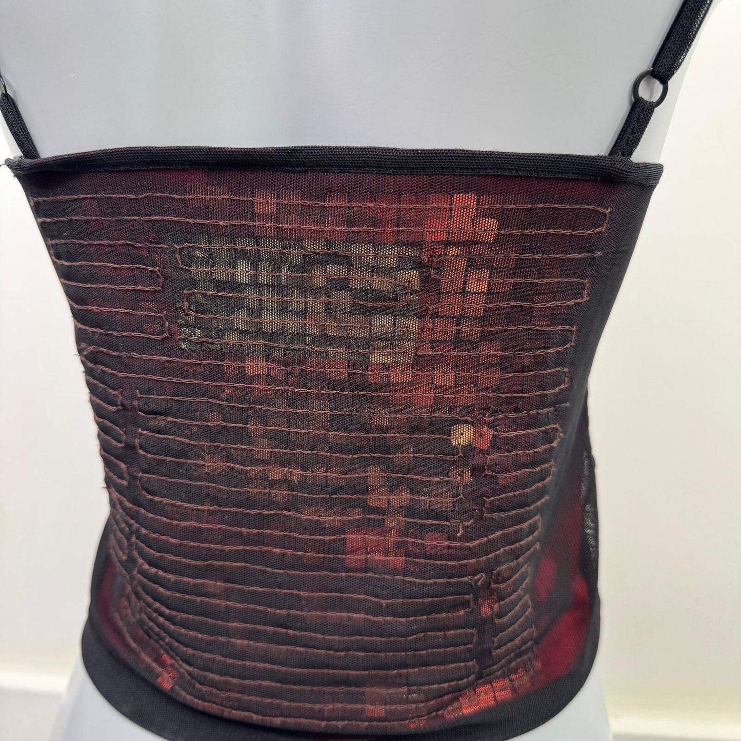 Vintage 90s Karen Millen cami top sequin double layer mesh high neck party