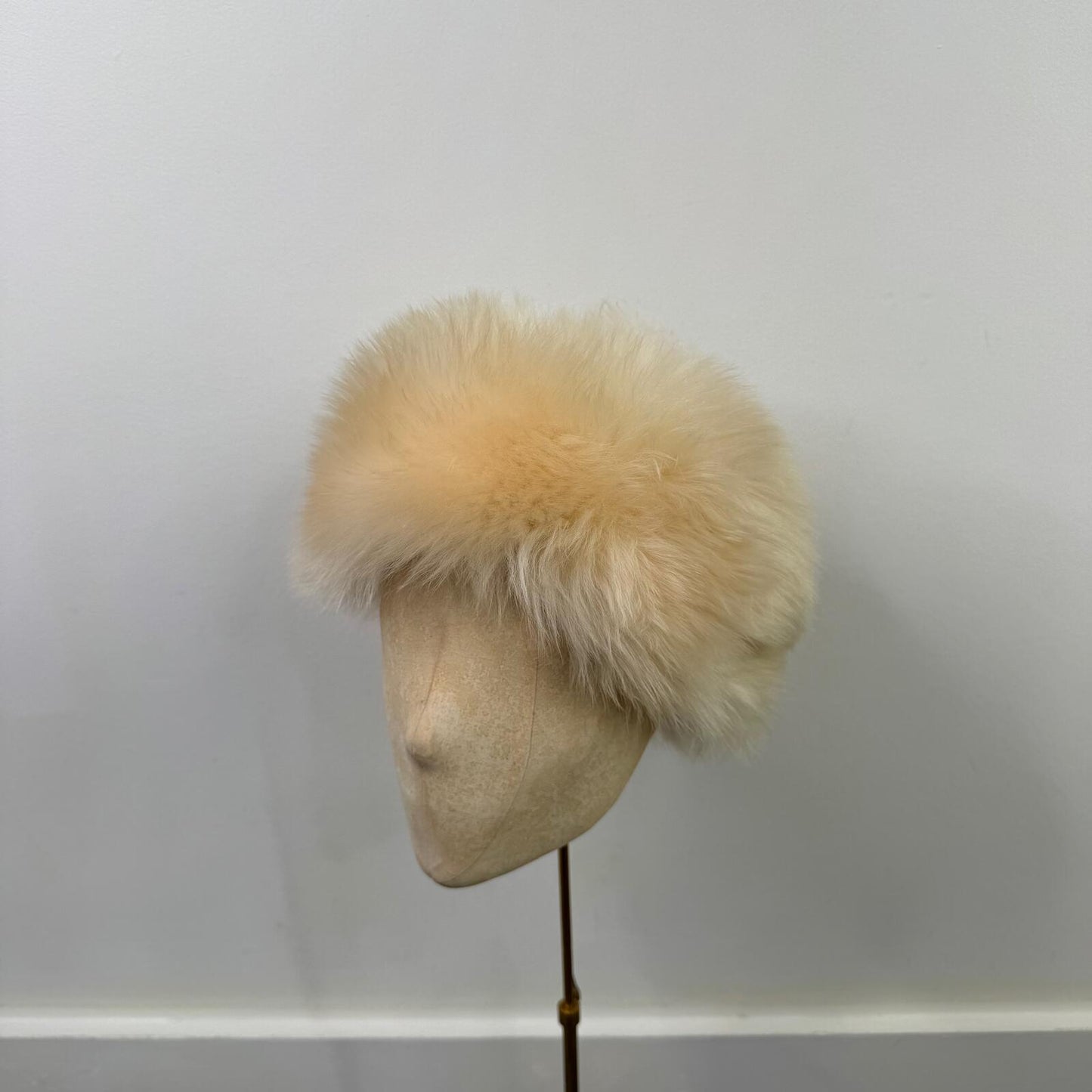 True vintage beret hat sheepskin fur wool bobble cream satin lined