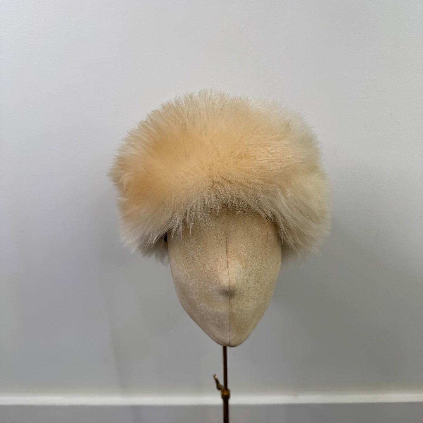 True vintage beret hat sheepskin fur wool bobble cream satin lined