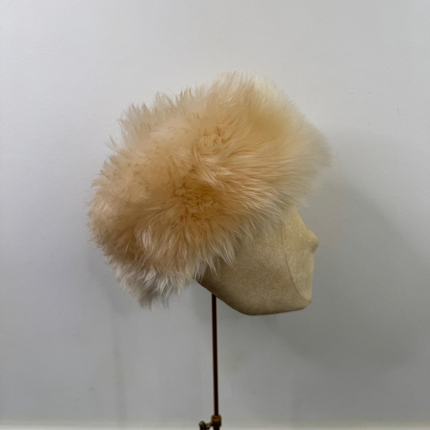 True vintage beret hat sheepskin fur wool bobble cream satin lined