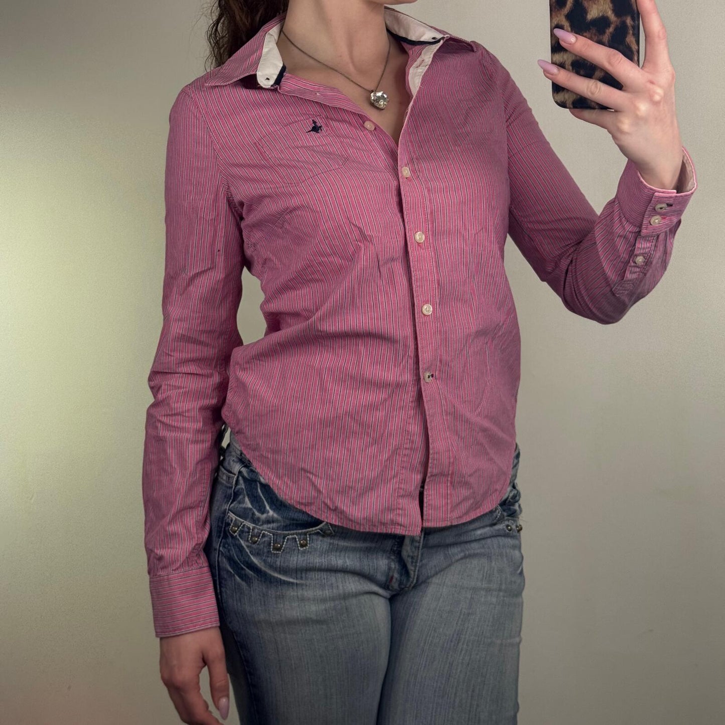 Y2K vintage Jack Wills blouse button up shirt fitted pinstripe tailored pink