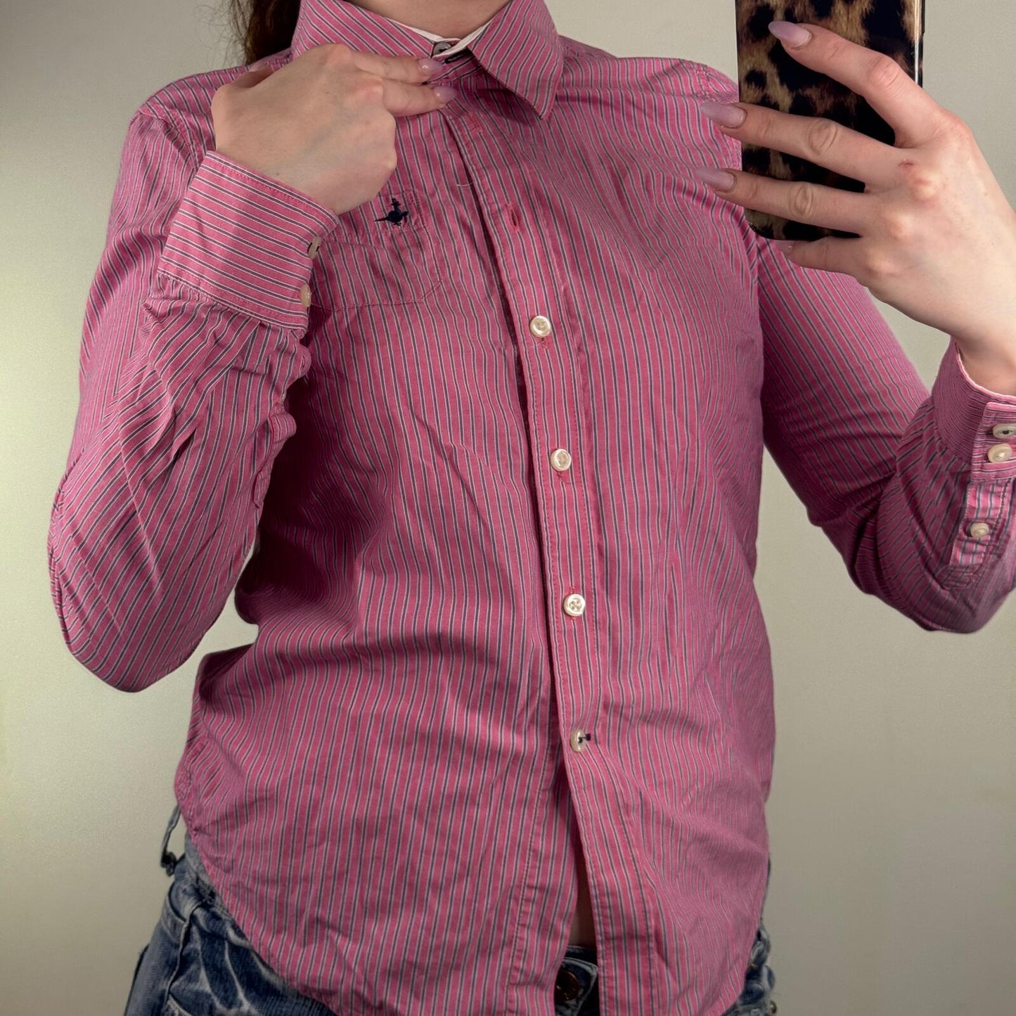 Y2K vintage Jack Wills blouse button up shirt fitted pinstripe tailored pink