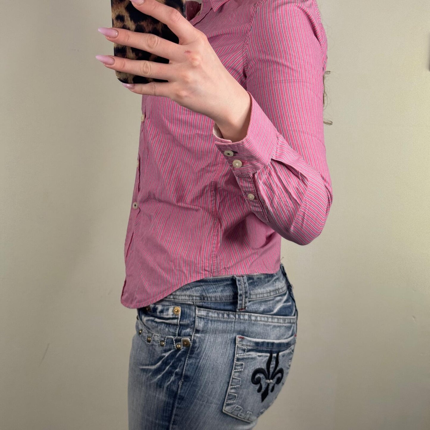 Y2K vintage Jack Wills blouse button up shirt fitted pinstripe tailored pink