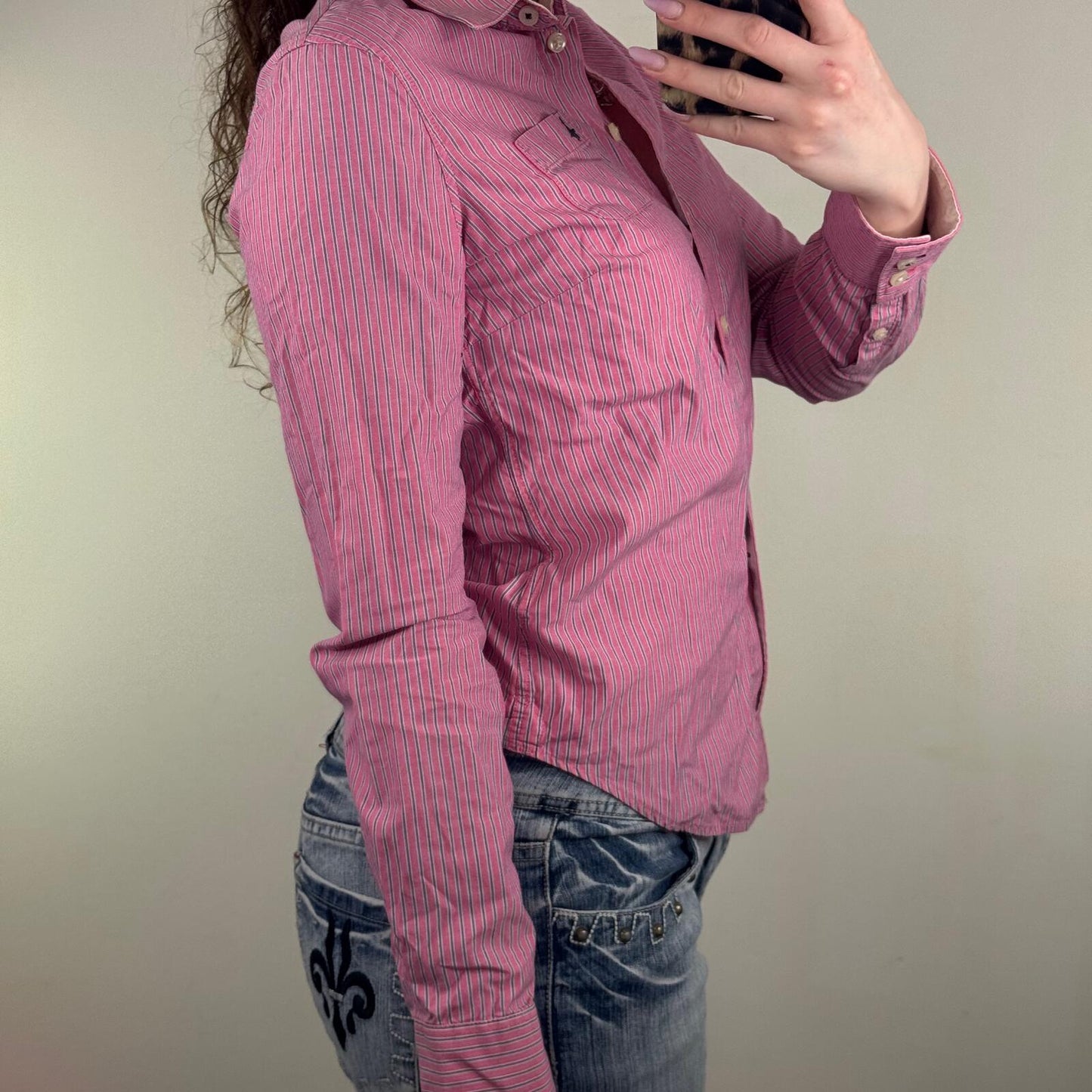 Y2K vintage Jack Wills blouse button up shirt fitted pinstripe tailored pink