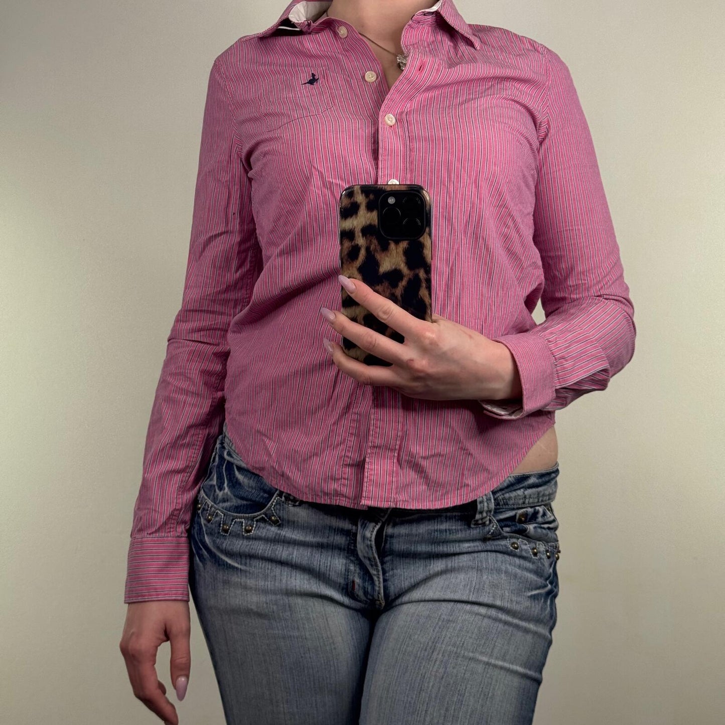 Y2K vintage Jack Wills blouse button up shirt fitted pinstripe tailored pink