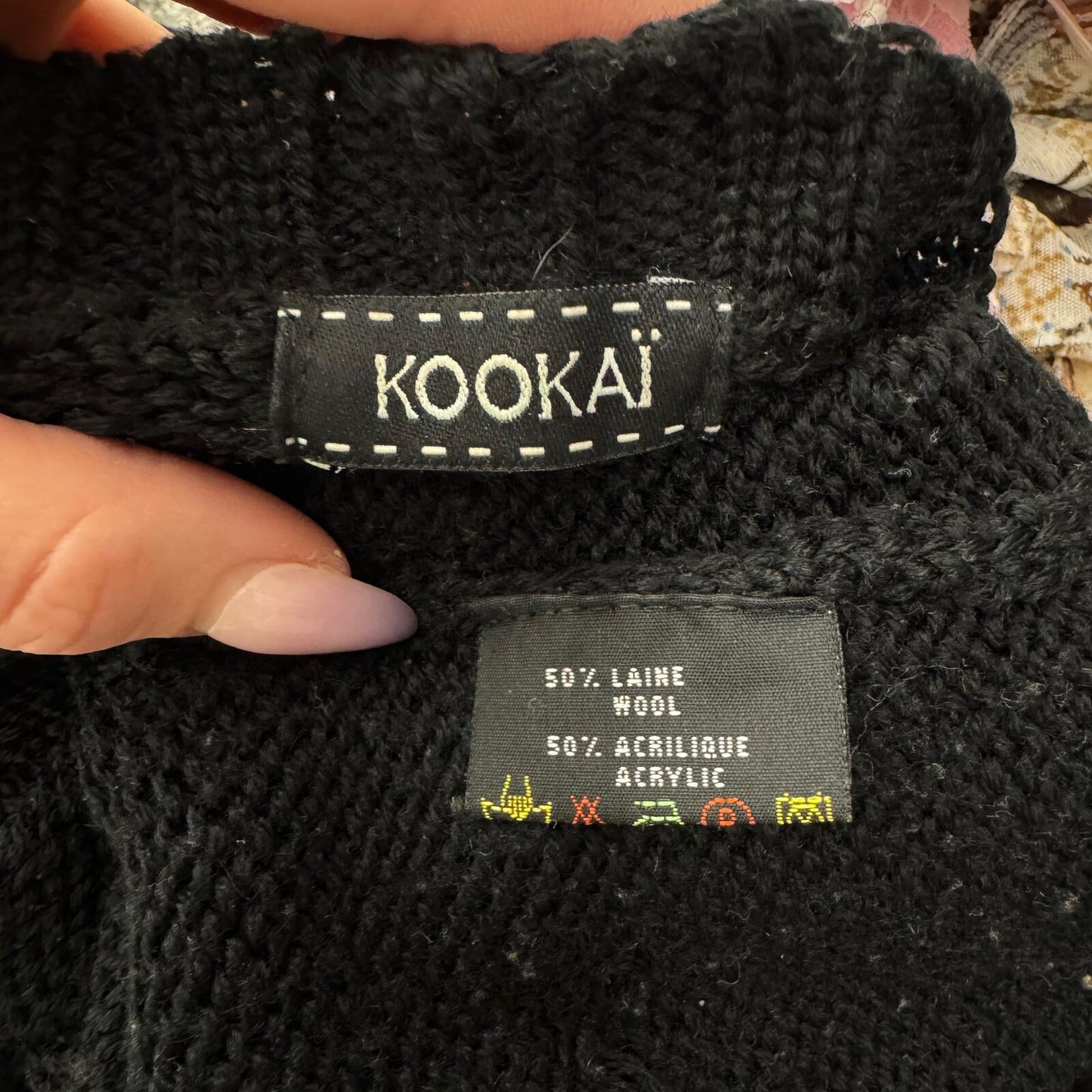 Y2K vintage Kookai bear jumper wool blend teddy black stripe high neck short