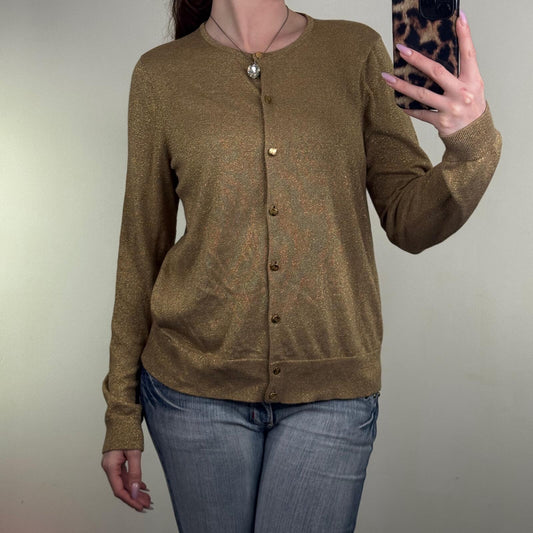 Lauren Ralph Lauren cardigan sparkly gold button up long sleeve fine knit
