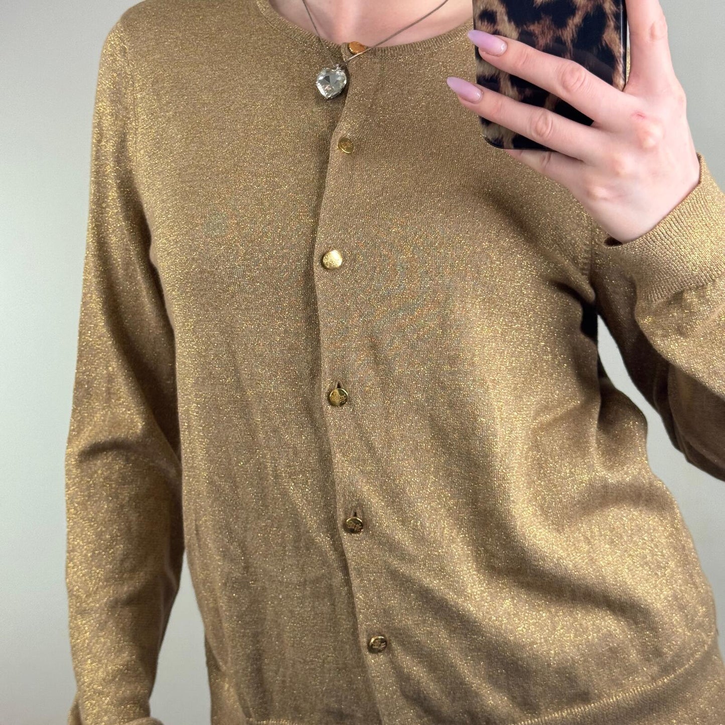 Lauren Ralph Lauren cardigan sparkly gold button up long sleeve fine knit