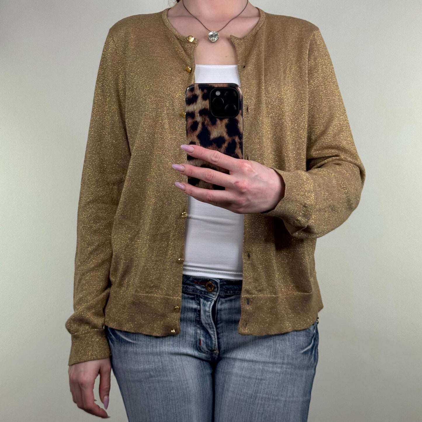 Lauren Ralph Lauren cardigan sparkly gold button up long sleeve fine knit