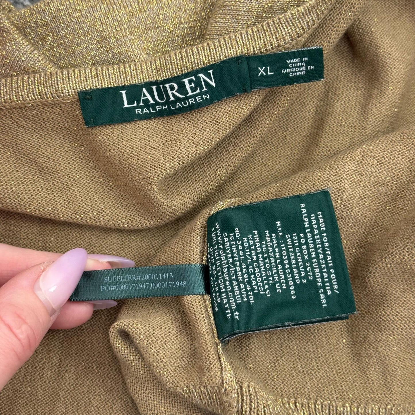 Lauren Ralph Lauren cardigan sparkly gold button up long sleeve fine knit