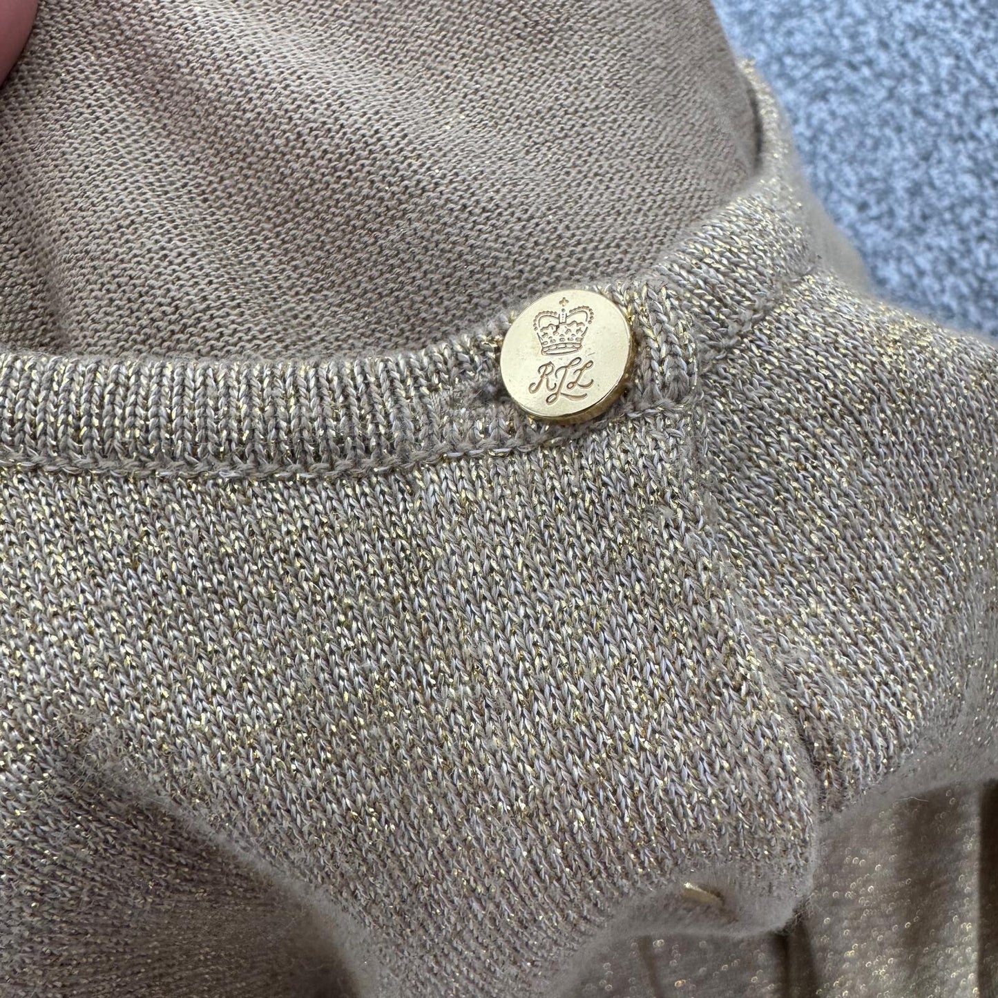 Lauren Ralph Lauren cardigan sparkly gold button up long sleeve fine knit