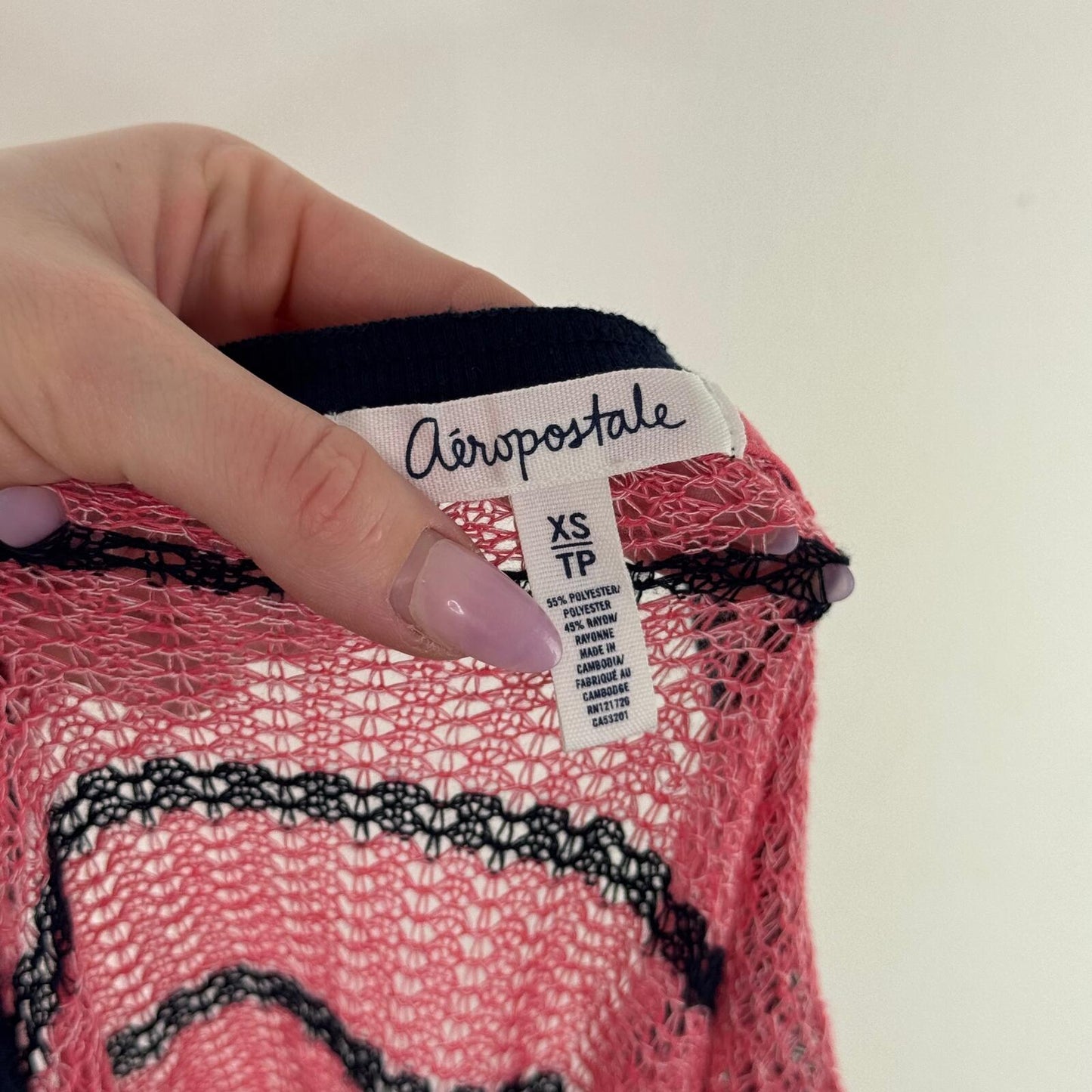 Vintage Aeropostale henley long sleeve fine knit top stripe button pink navy