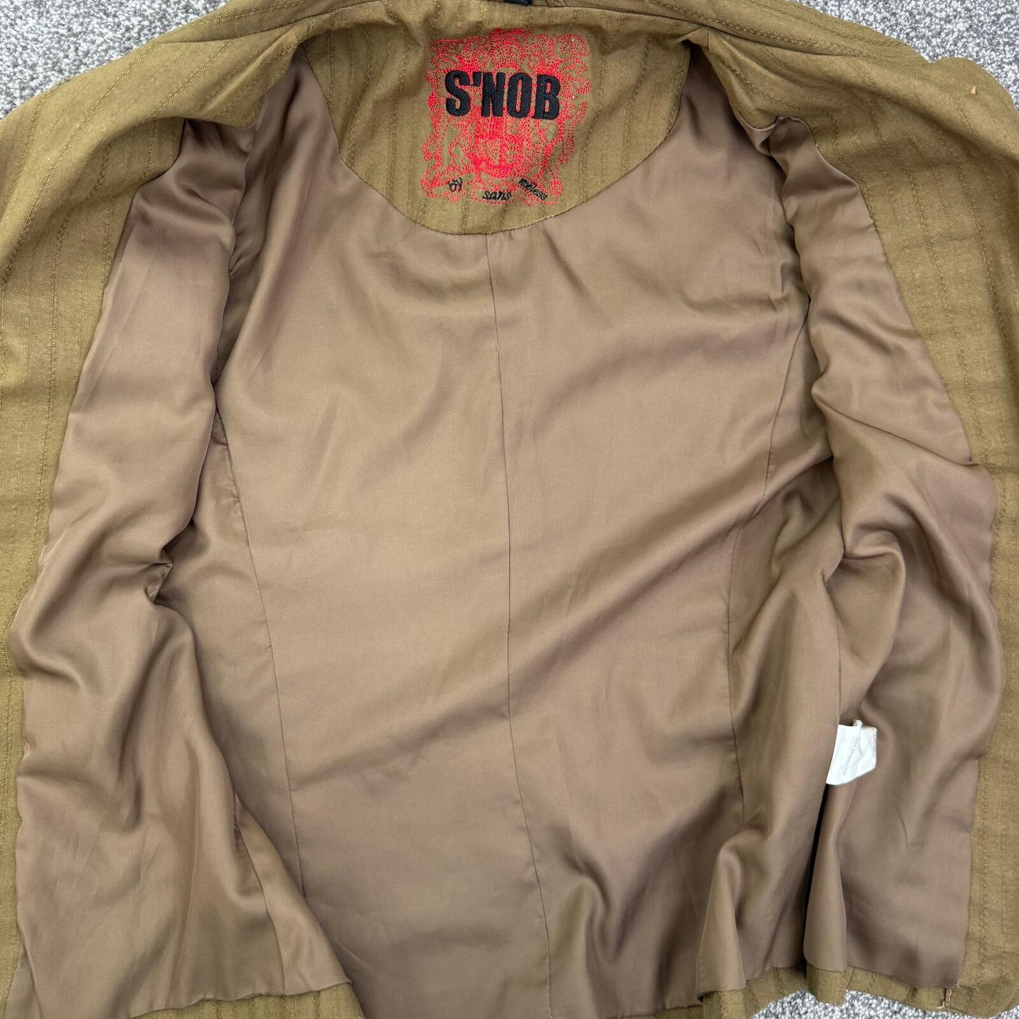 Y2K vintage S'NOB military jacket denim wooden embroidered button up archive
