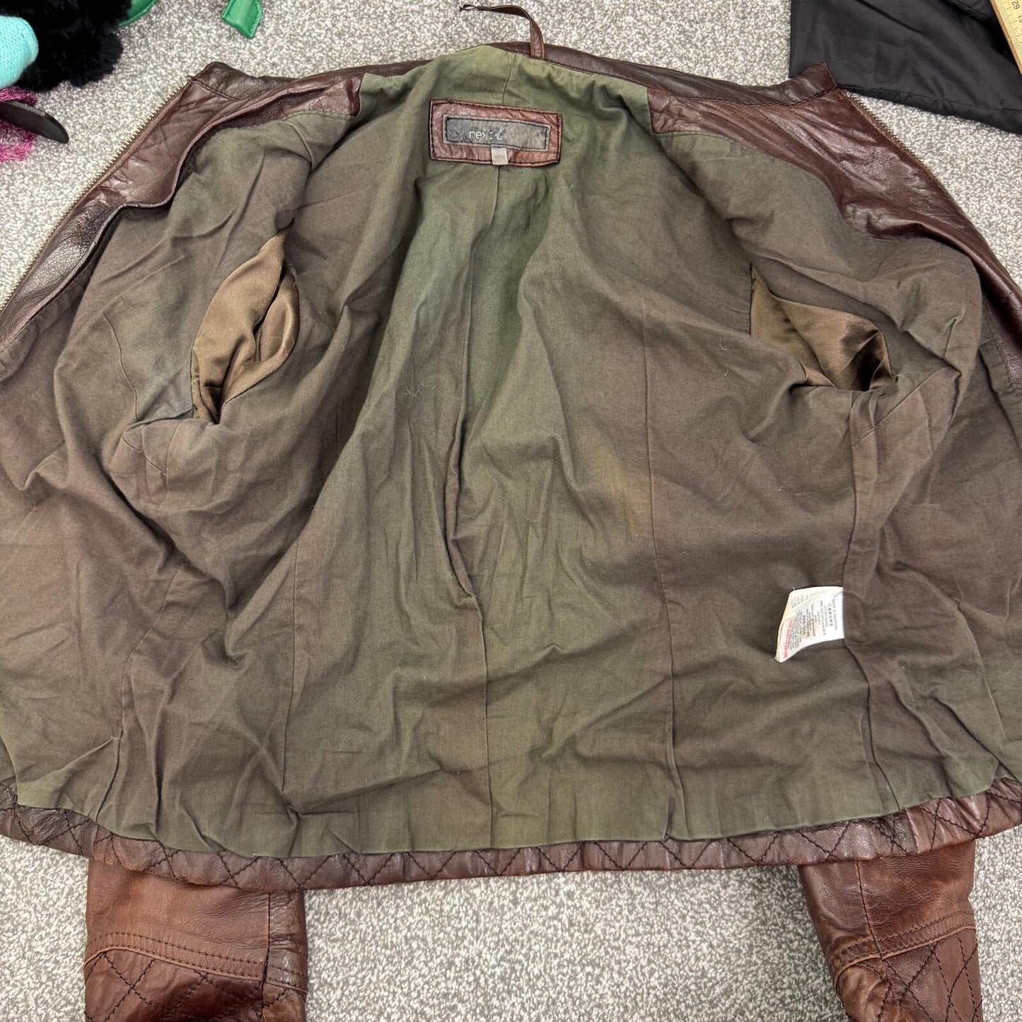 Y2K vintage genuine leather jacket high neck full zip up two tone cargo pockets