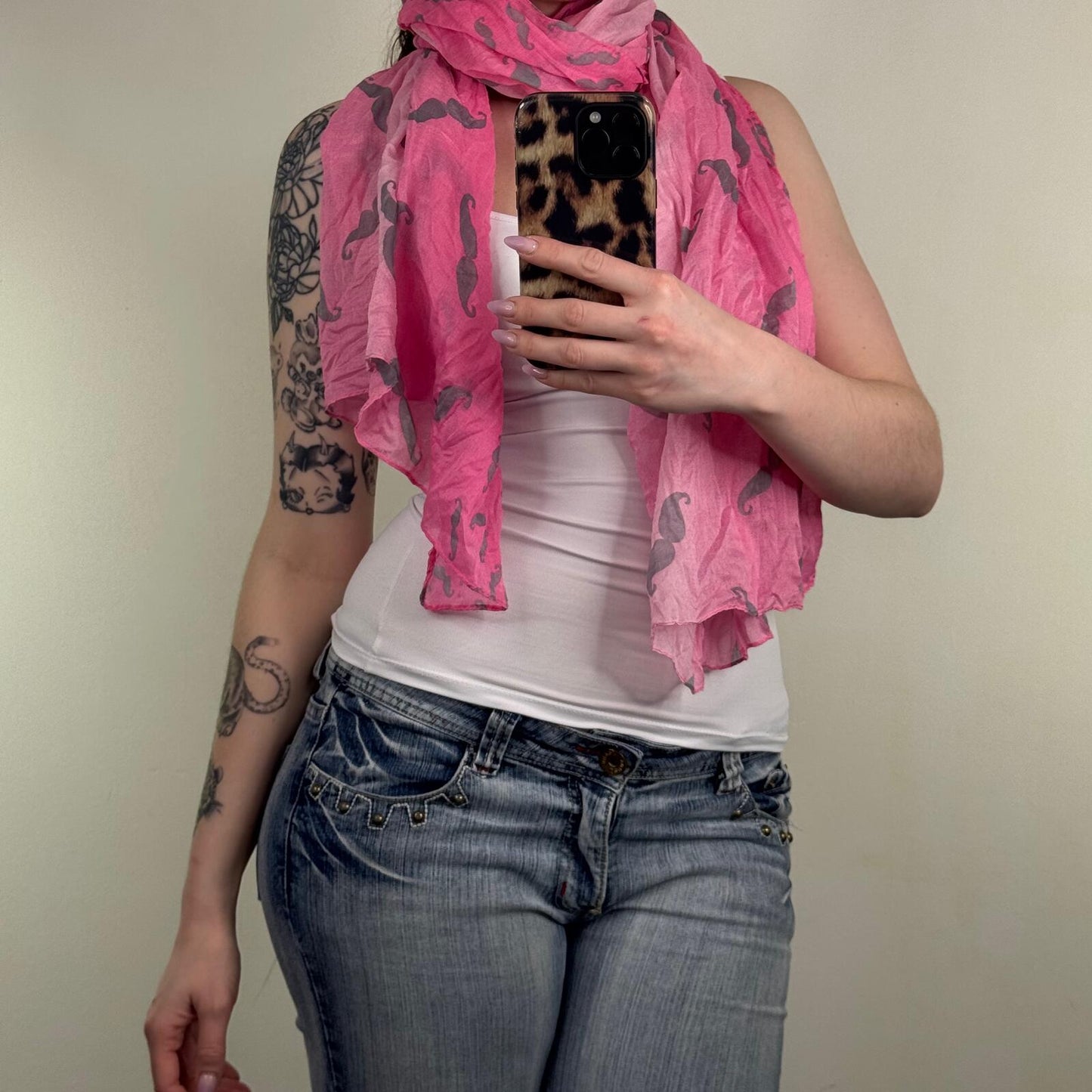 Vintage mustache scarf 2010s ombre pink light two tone pattern print graphic