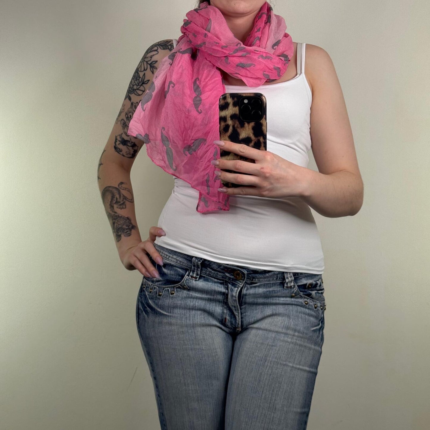 Vintage mustache scarf 2010s ombre pink light two tone pattern print graphic
