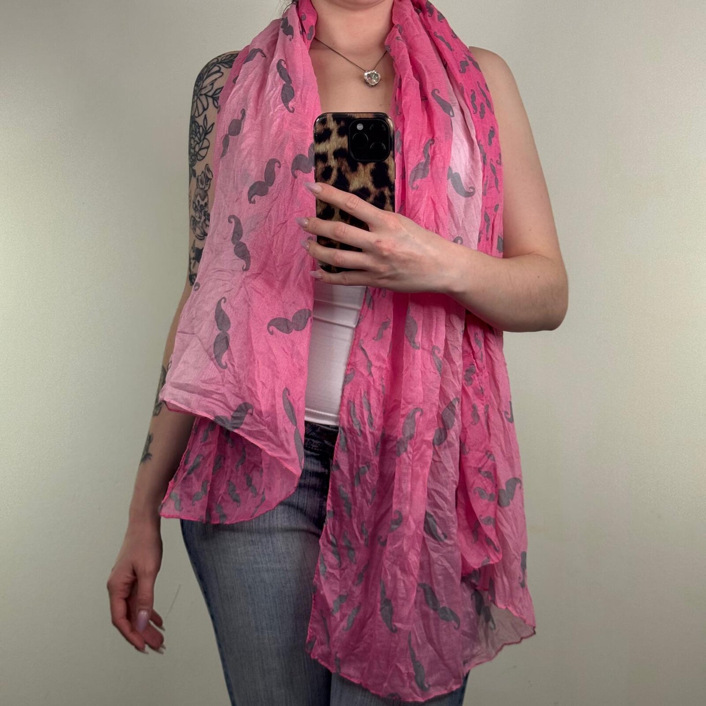 Vintage mustache scarf 2010s ombre pink light two tone pattern print graphic