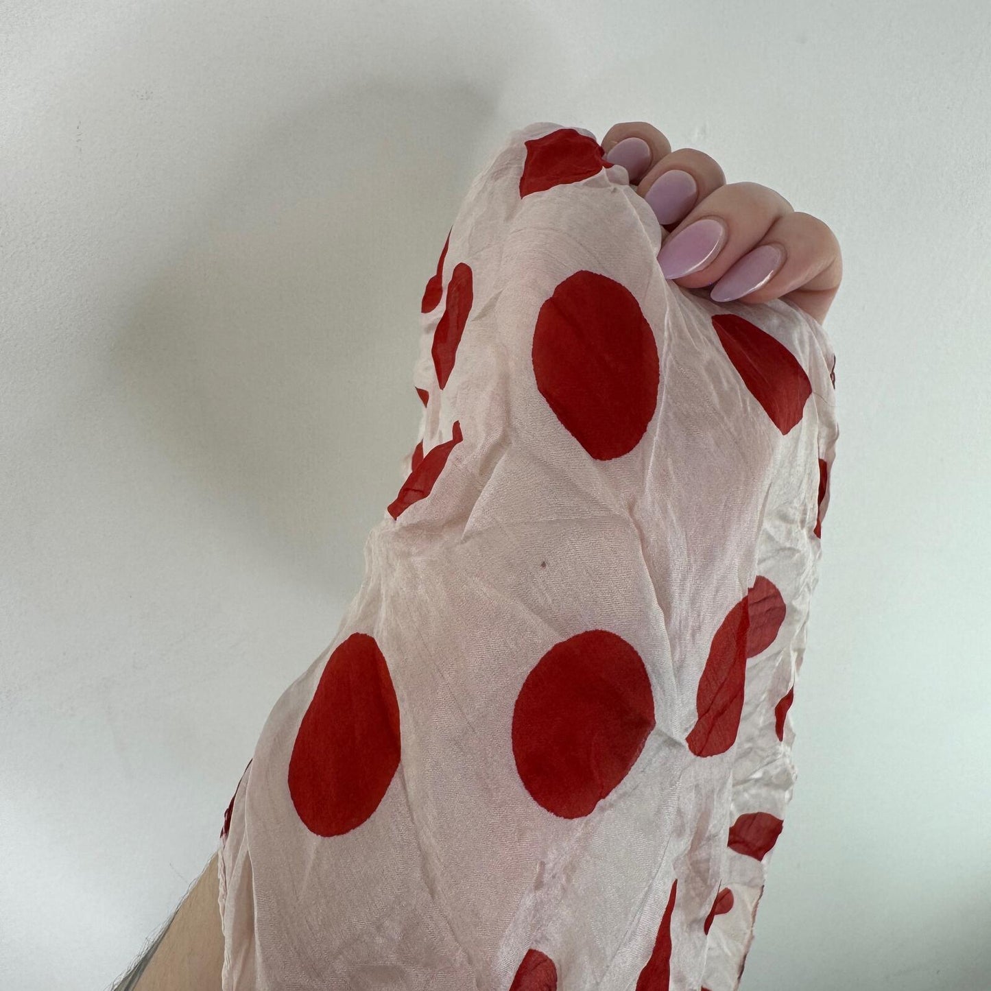 Y2K vintage 100% silk scarf polka dot spot red white