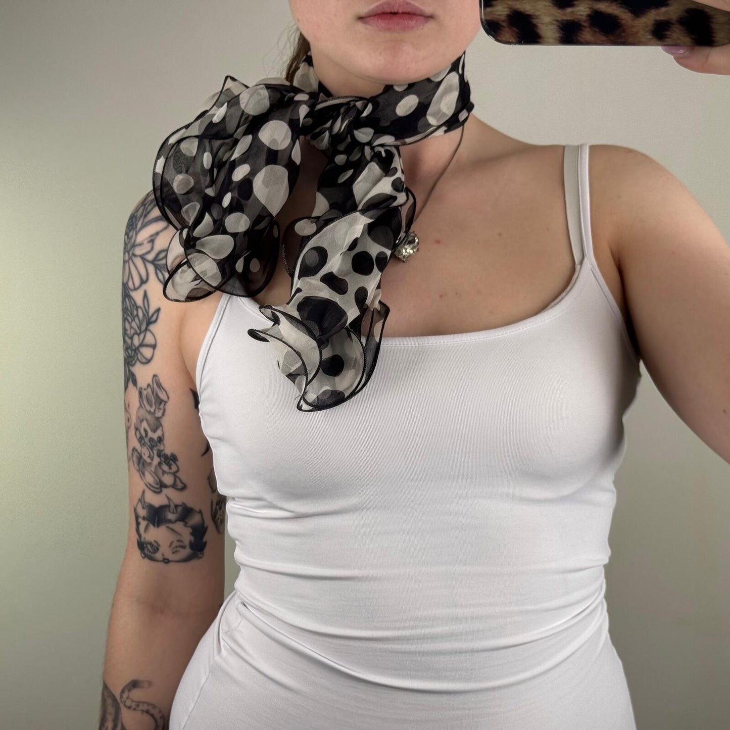 Y2K vintage choker scarf cuff ruffle polka dot monochrome black white