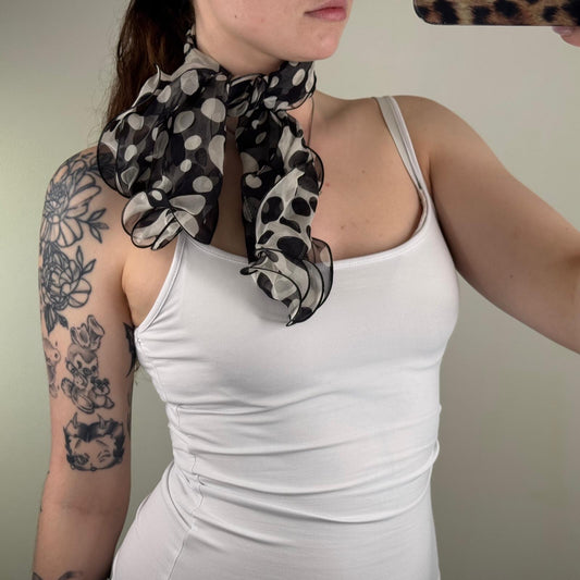 Y2K vintage choker scarf cuff ruffle polka dot monochrome black white