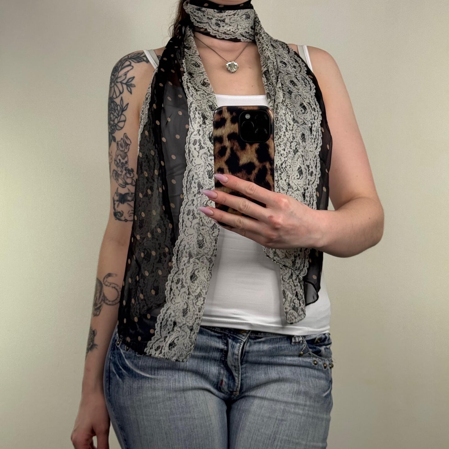 Y2K vintage scarf lace pattern polka dot