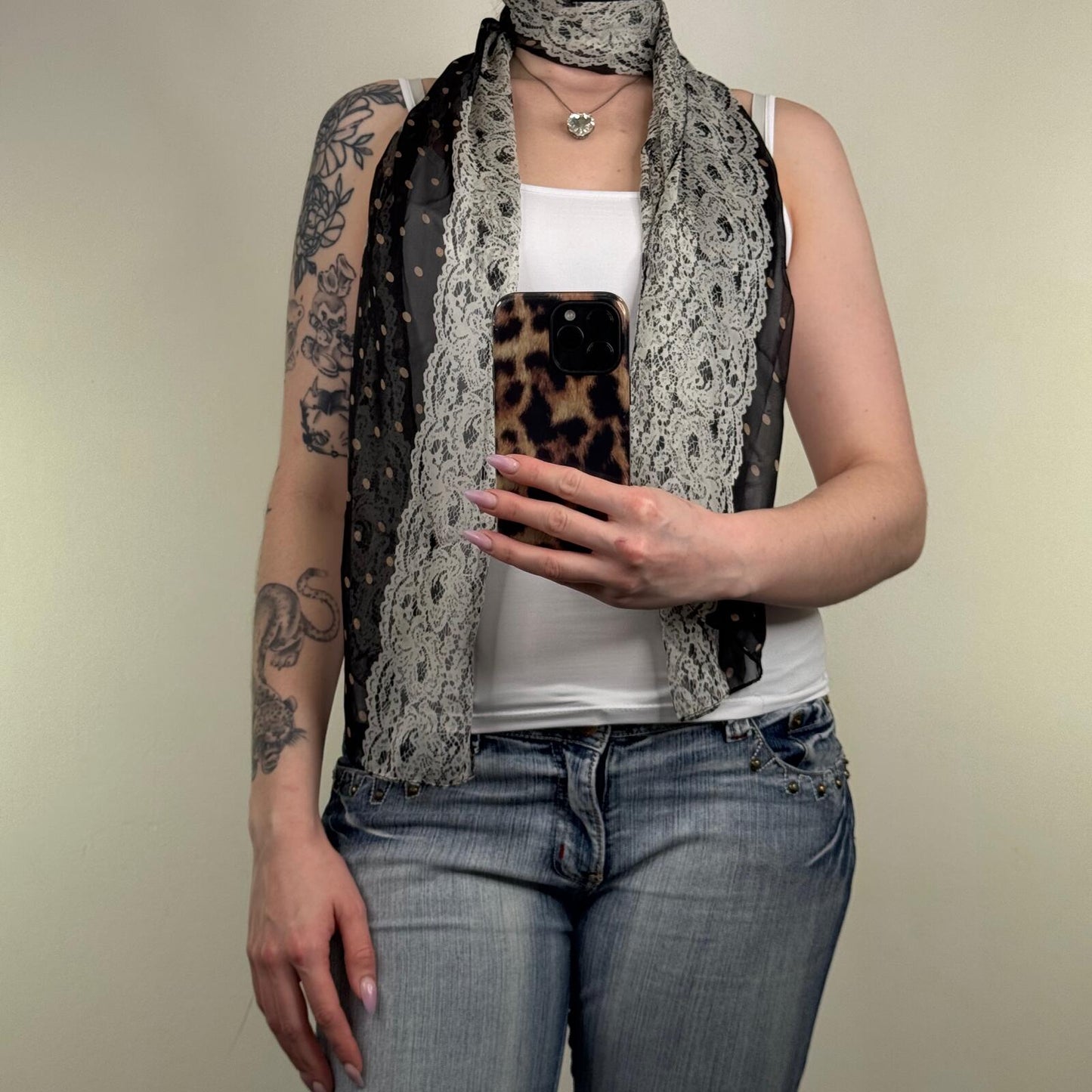 Y2K vintage scarf lace pattern polka dot