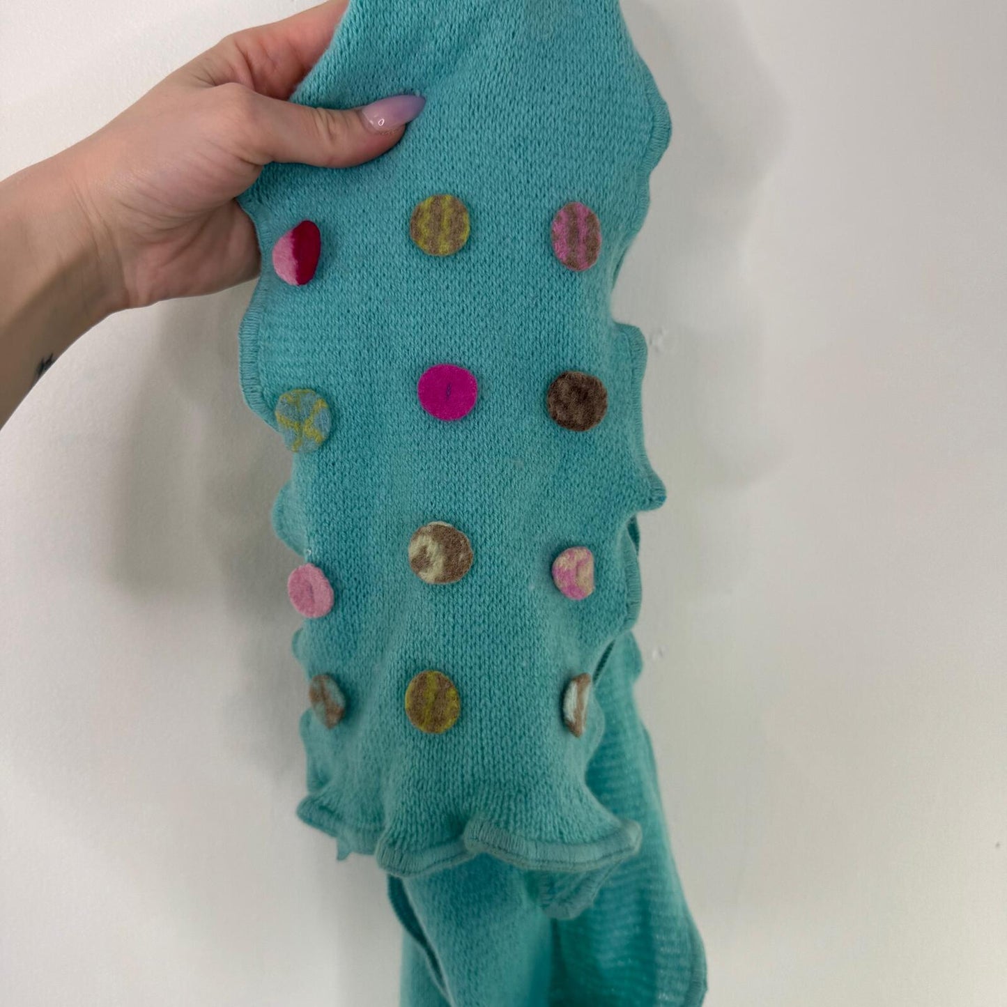 Y2K vintage lambswool scarf long button wool turquoise long length oversize
