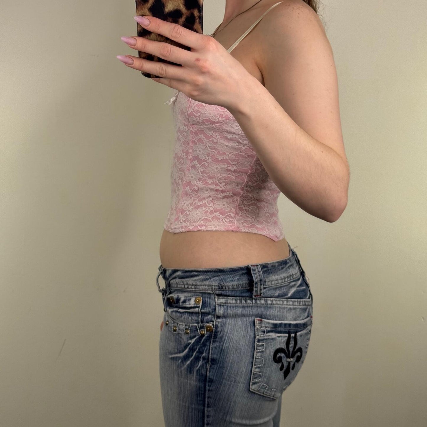 Y2K vintage lace top boned baby pink white crop strappy floral bow coquette