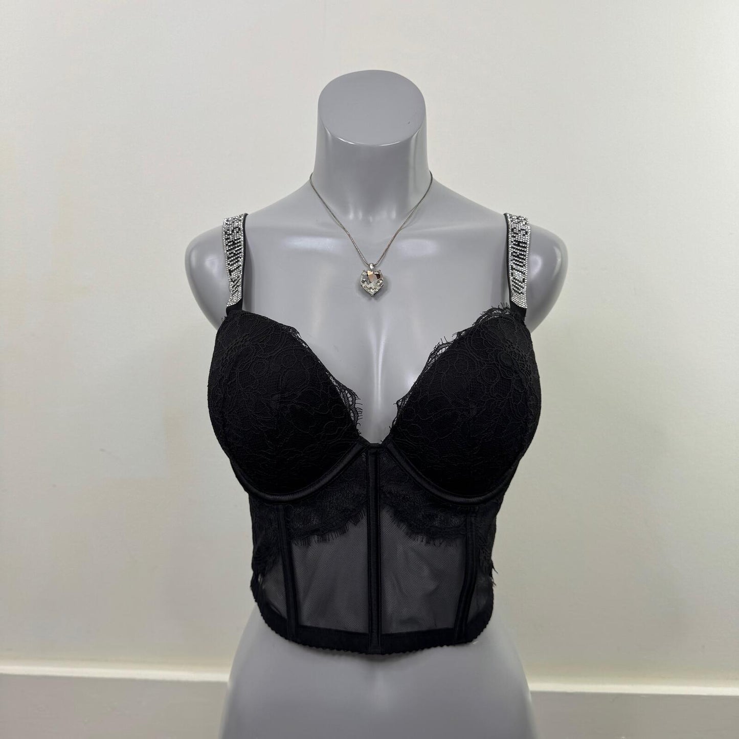 Victoria's Secret bra rhinestone push up very sexy corset lace mesh 36C