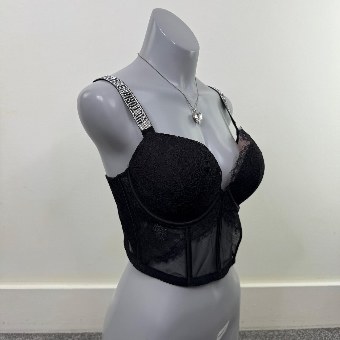 Victoria's Secret bra rhinestone push up very sexy corset lace mesh 36C