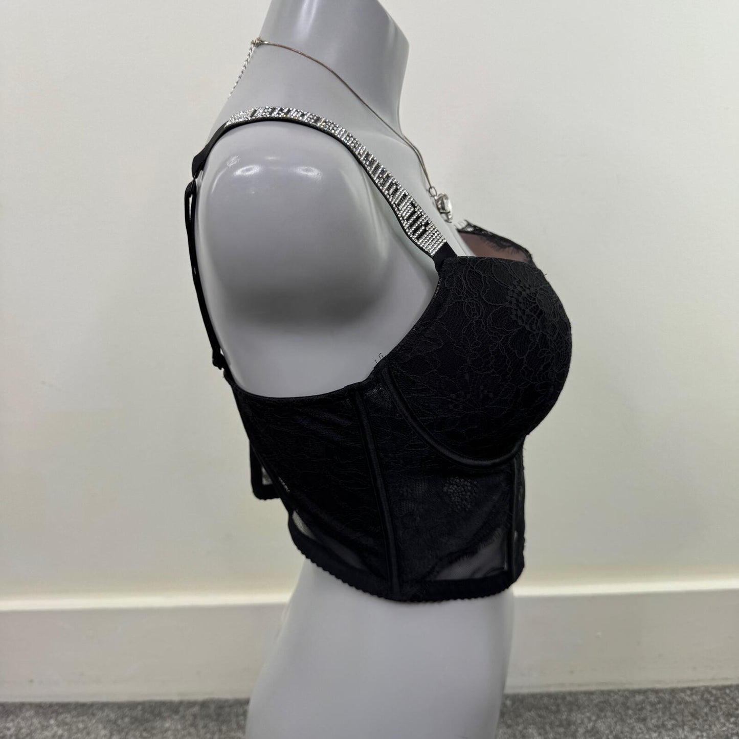 Victoria's Secret bra rhinestone push up very sexy corset lace mesh 36C