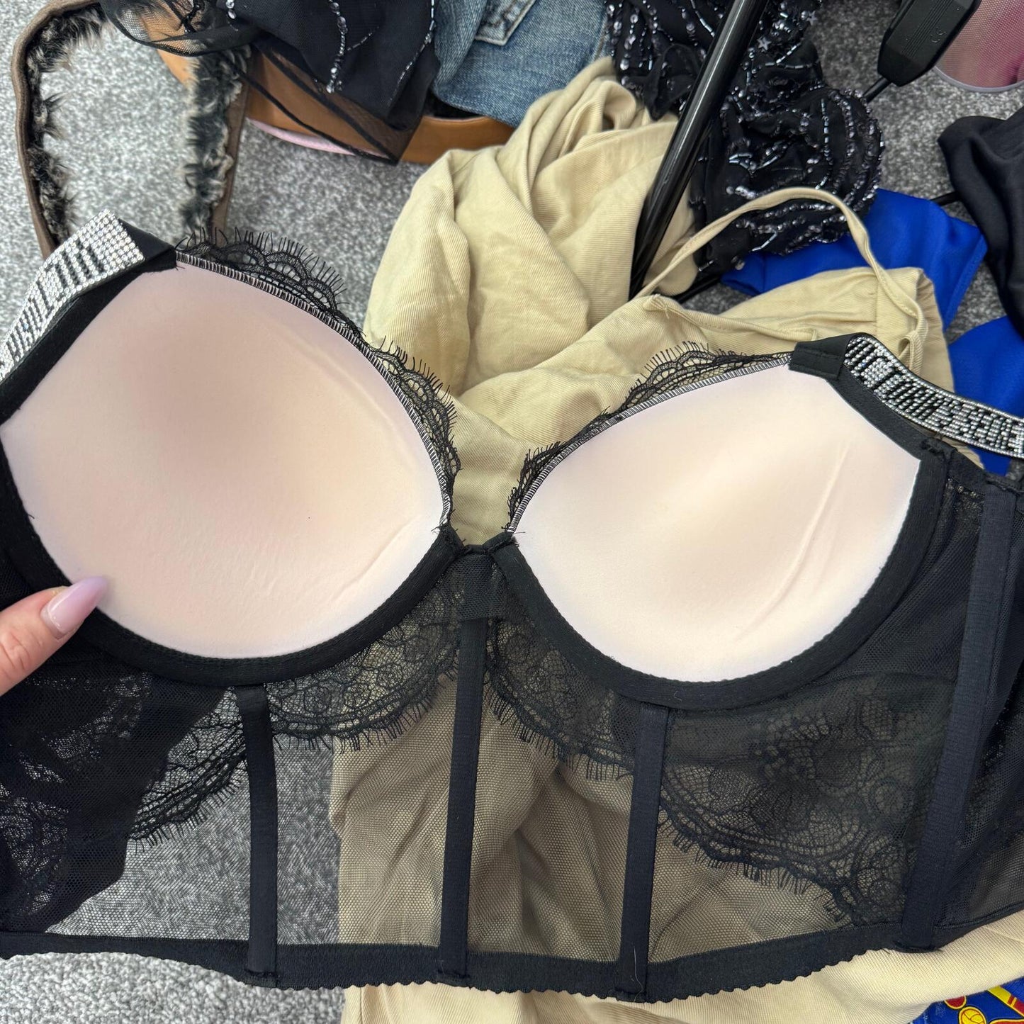 Victoria's Secret bra rhinestone push up very sexy corset lace mesh 36C