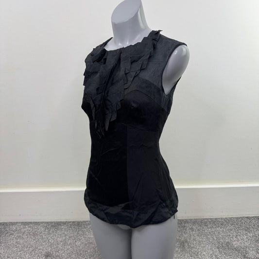 Y2K vintage Karen Millen silk blouse sleeveless ruffle high neck keyhole