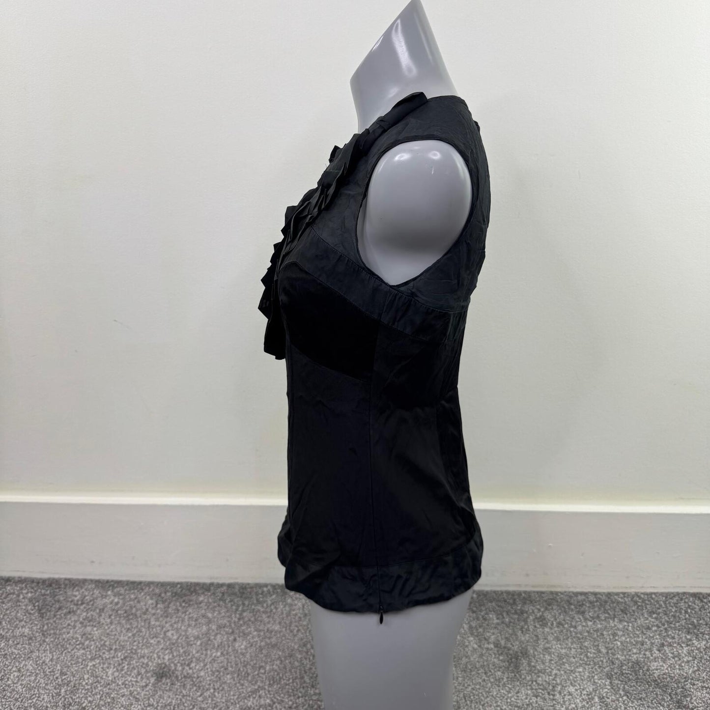Y2K vintage Karen Millen silk blouse sleeveless ruffle high neck keyhole