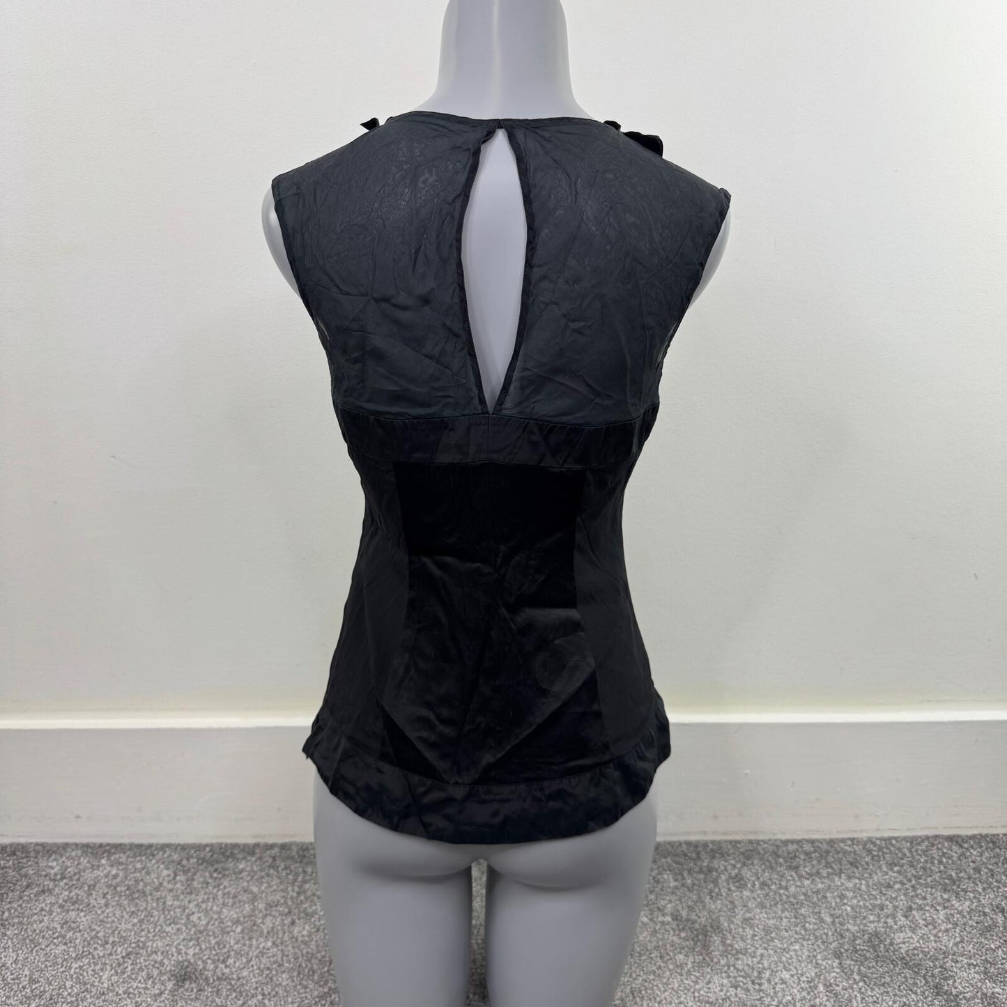 Y2K vintage Karen Millen silk blouse sleeveless ruffle high neck keyhole