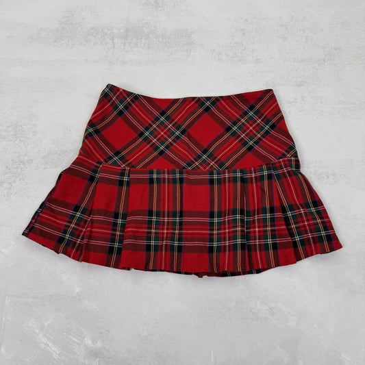 Y2K vintage low rise mini skirt wool blend tartan pleated check print stretchy
