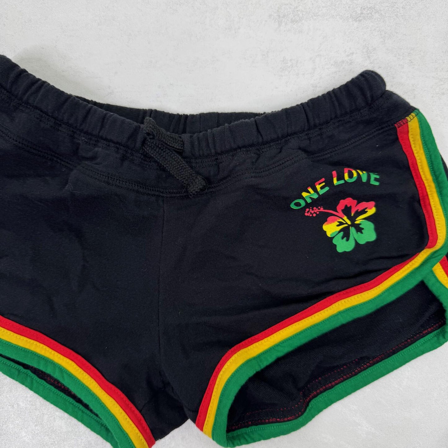 Vintage Jamaica shorts low rise jersey stretchy mini hibiscus black multi