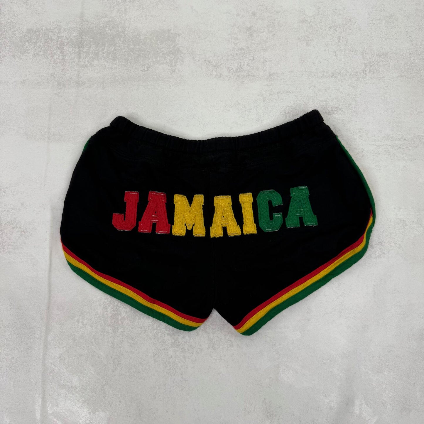 Vintage Jamaica shorts low rise jersey stretchy mini hibiscus black multi
