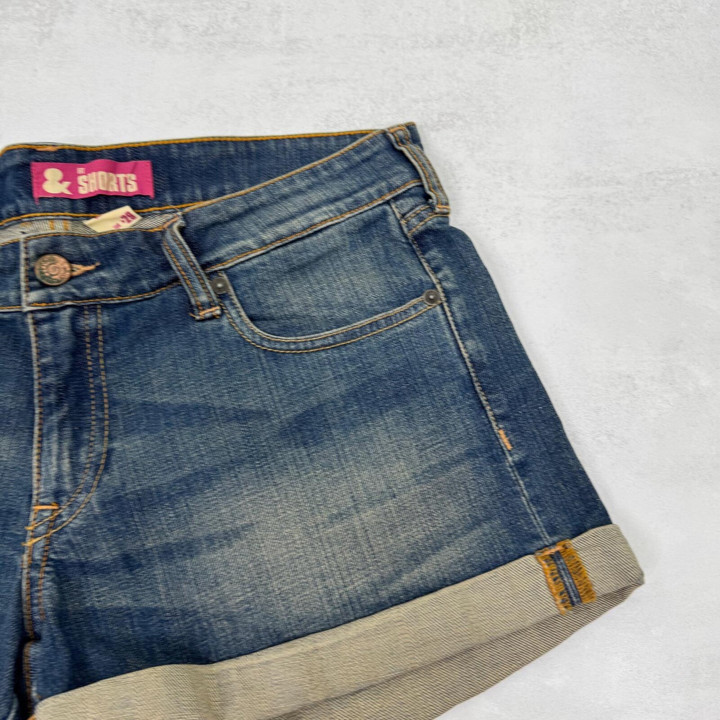 Y2K vintage low rise denim mini shorts faded dirty blue wash stretchy cargo