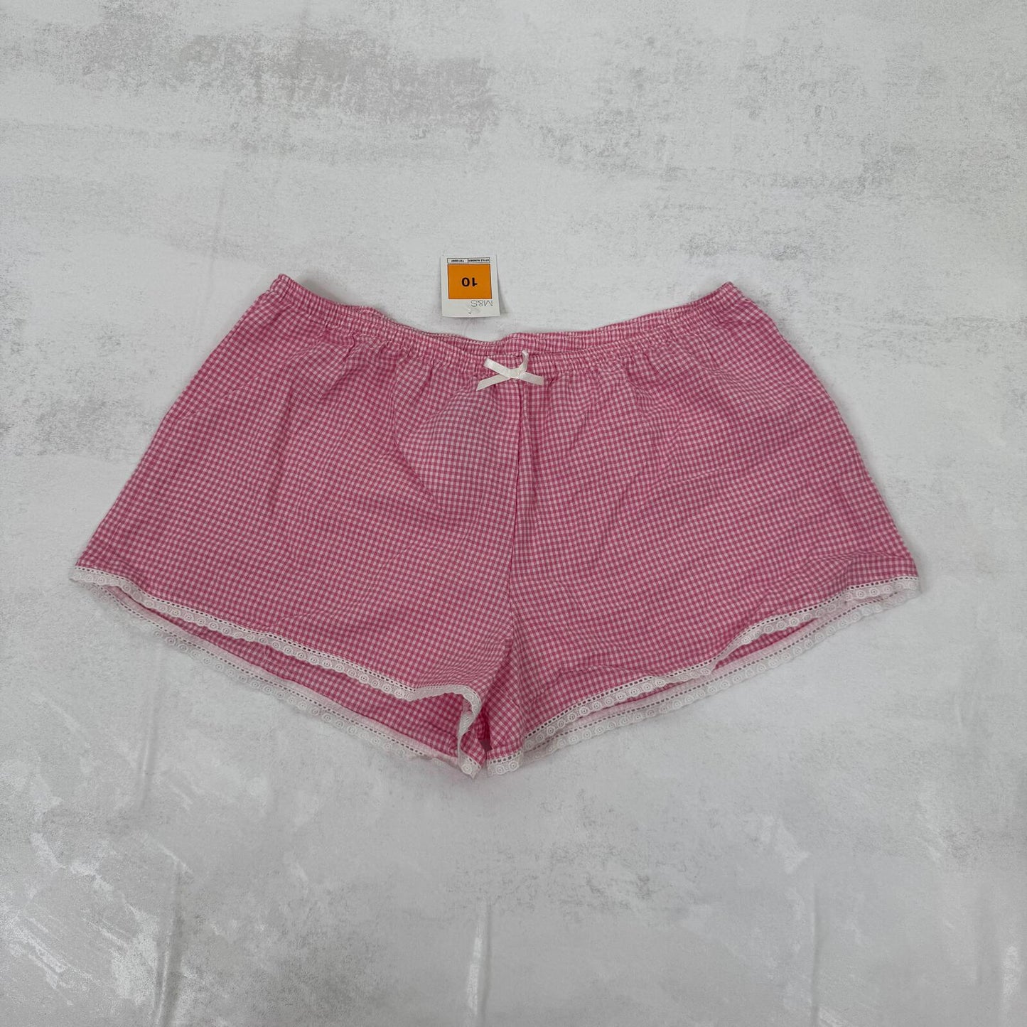Y2K vintage gingham mini shorts pink white bow 100% cotton broderie anglaise