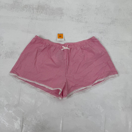 Y2K vintage gingham mini shorts pink white bow 100% cotton broderie anglaise
