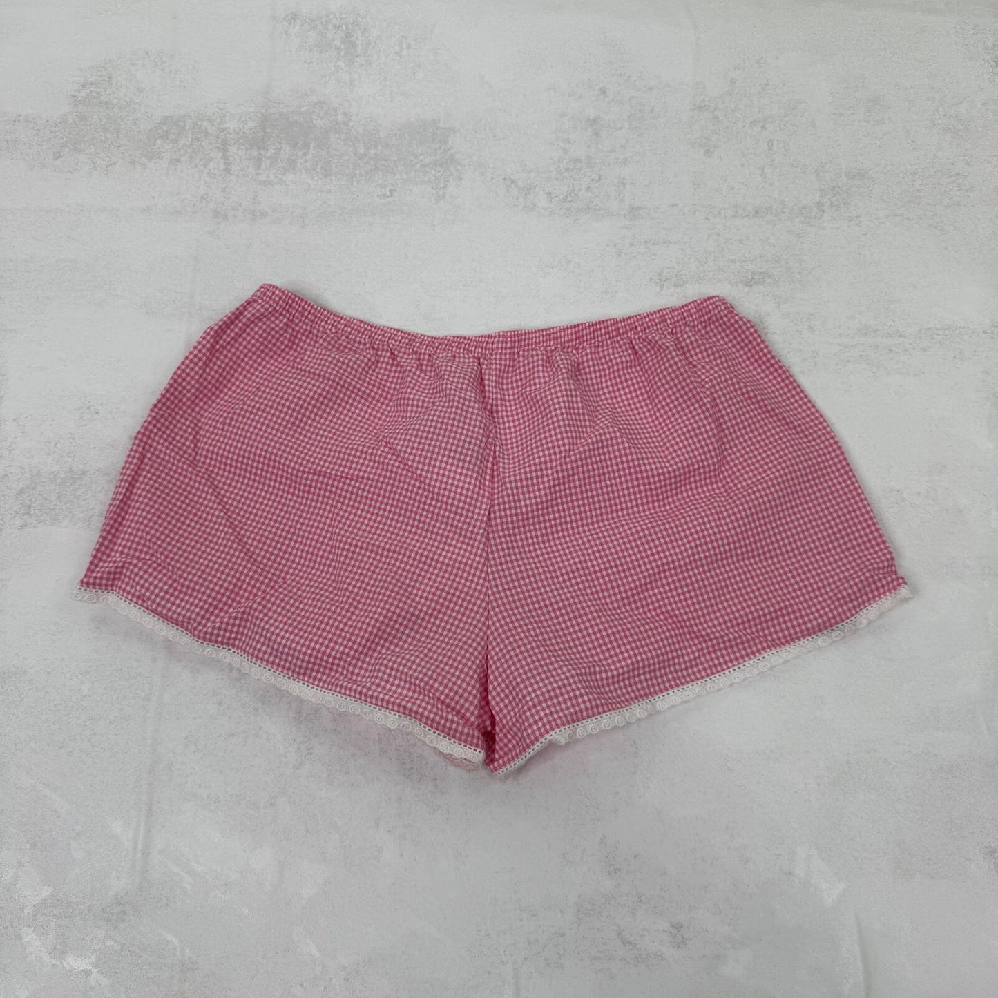 Y2K vintage gingham mini shorts pink white bow 100% cotton broderie anglaise