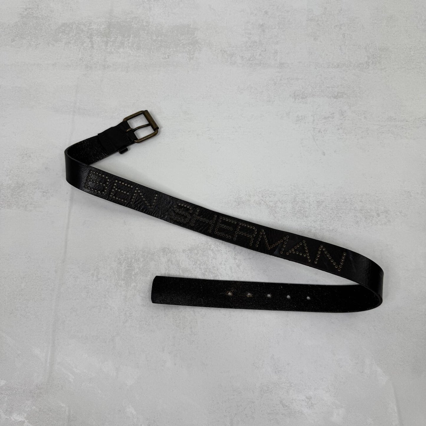 Y2K vintage genuine leather belt grommet spell out text