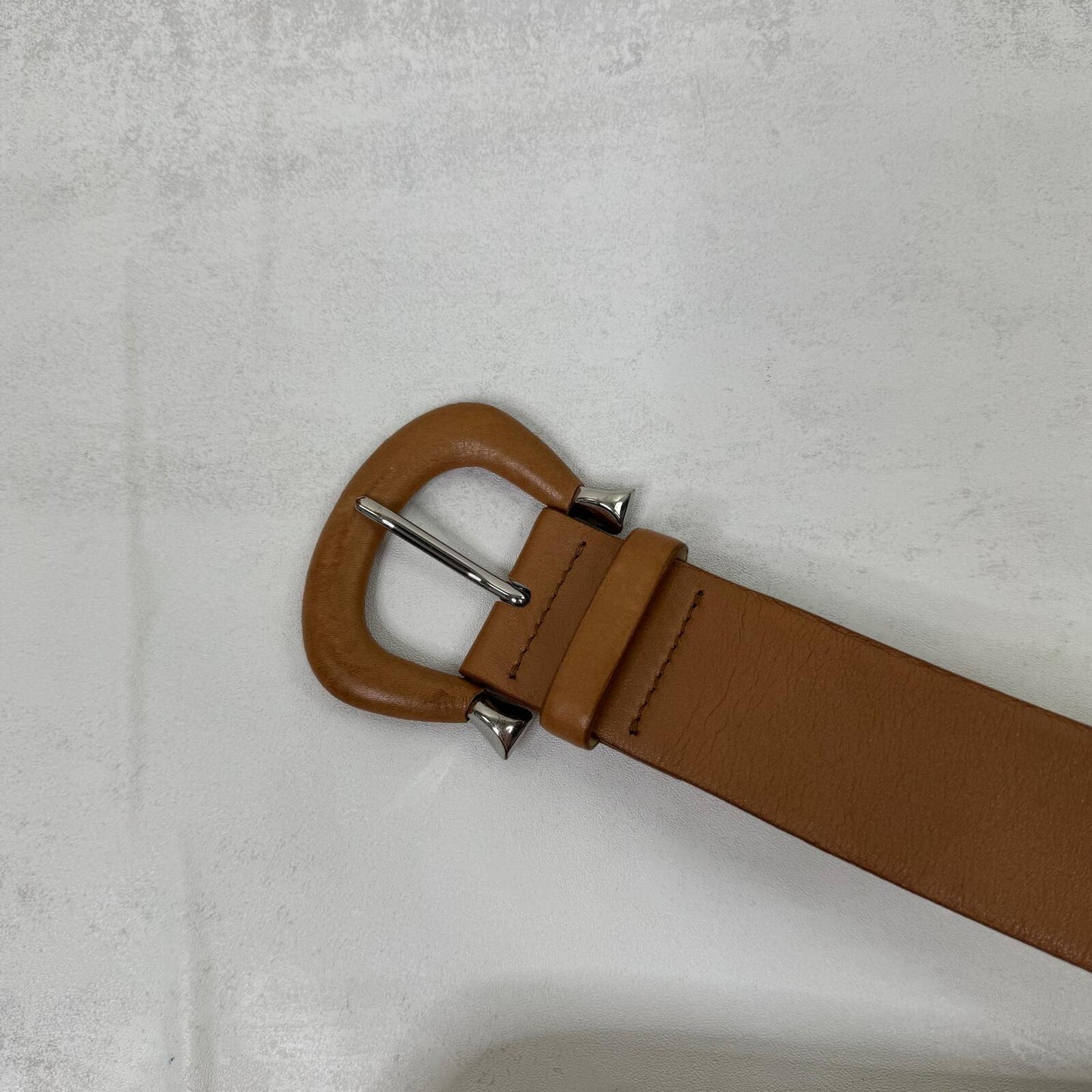 Y2K vintage genuine leather belt silver buckle light brown
