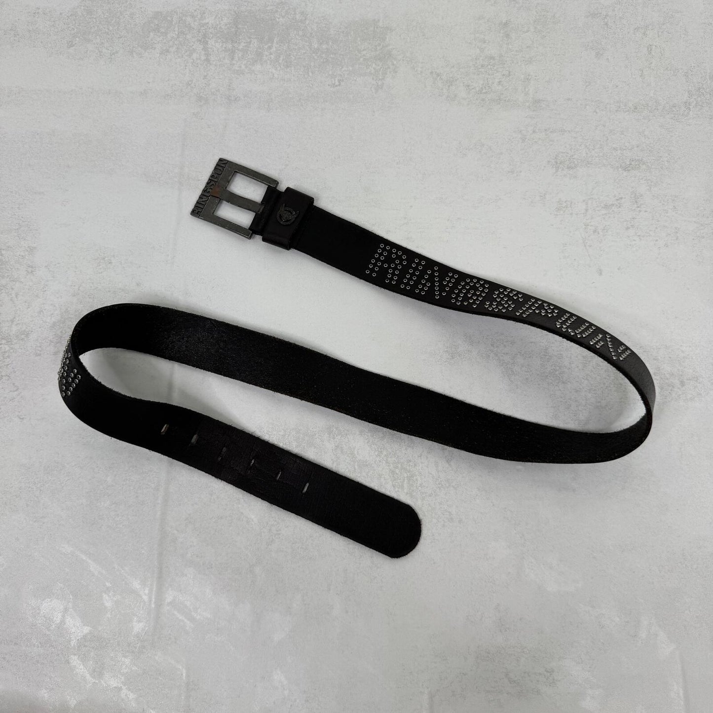 Y2K vintage Ringspun belt genuine leather grommet studded unisex