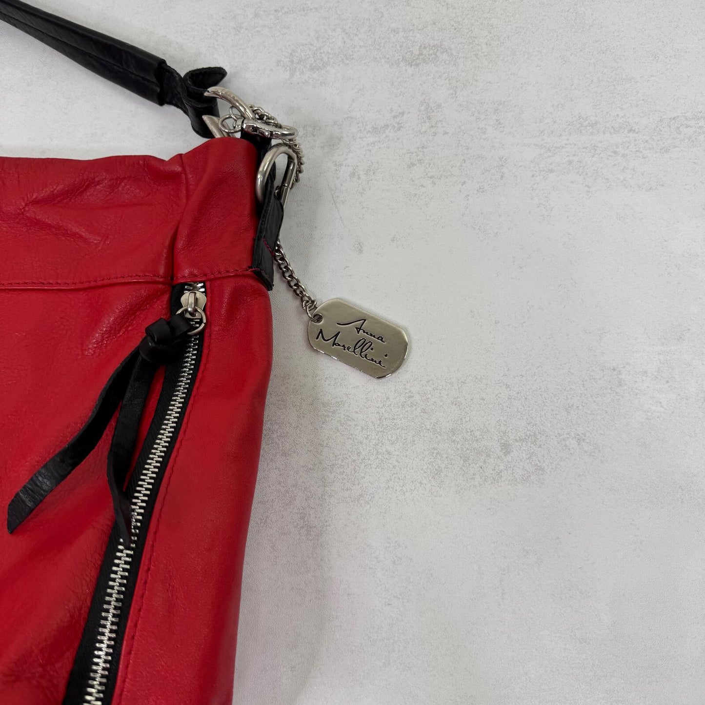 Anna Morellini genuine leather shoulder bag with crossbody strap red black