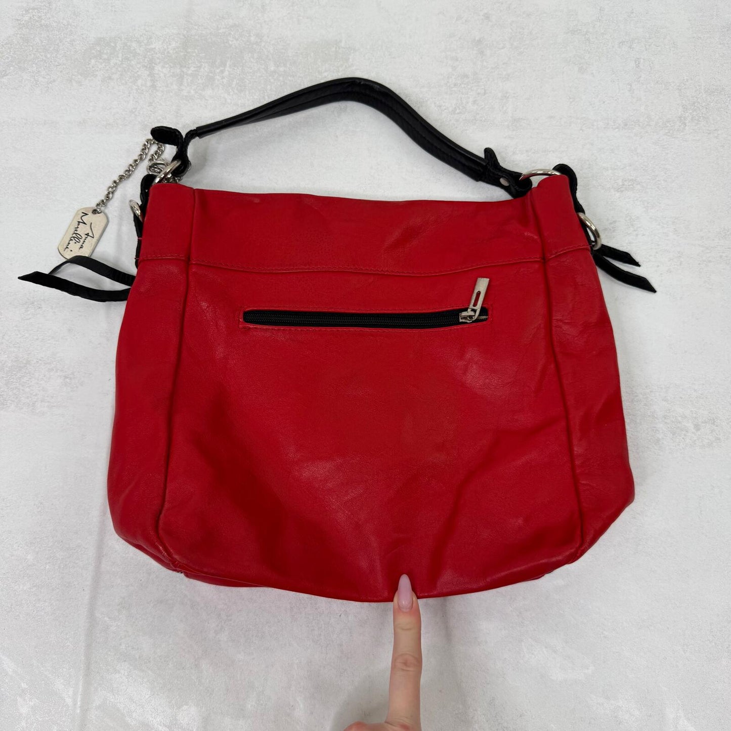 Anna Morellini genuine leather shoulder bag with crossbody strap red black