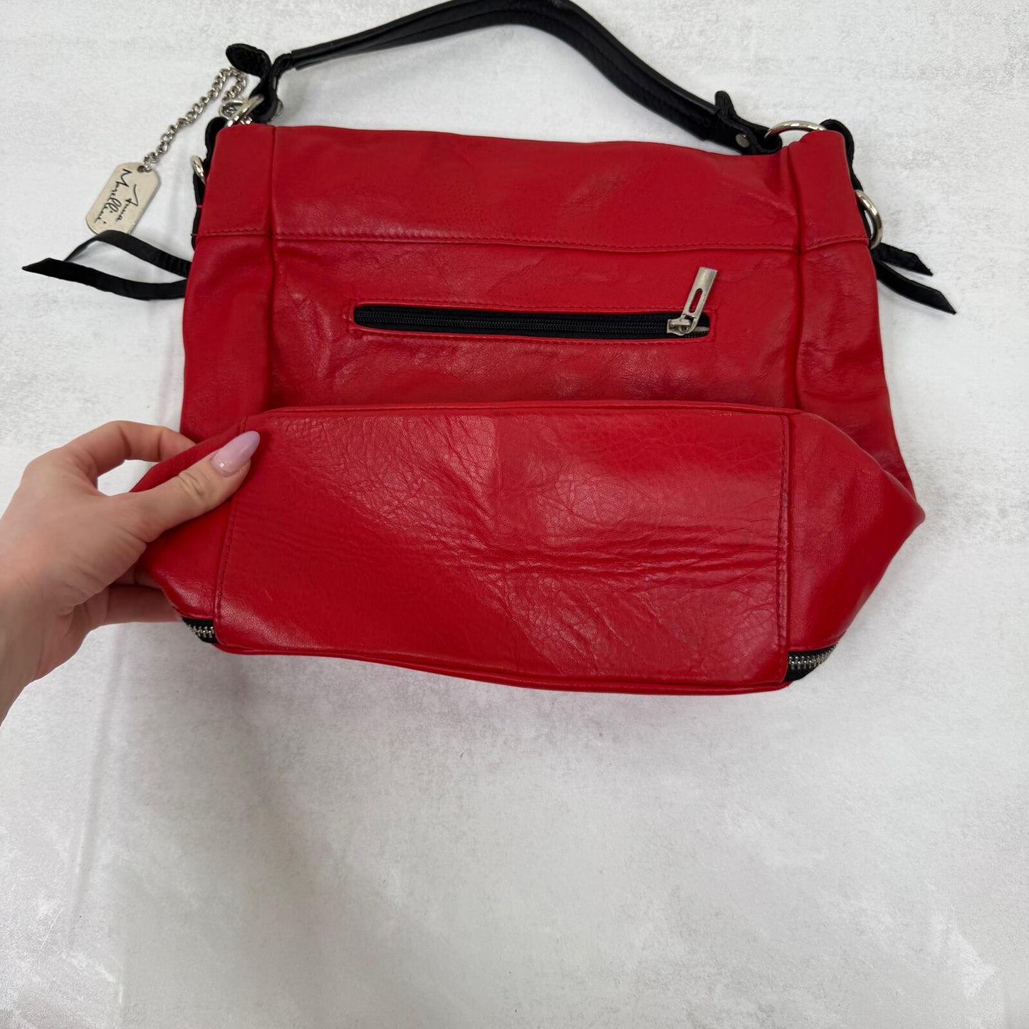 Anna Morellini genuine leather shoulder bag with crossbody strap red black