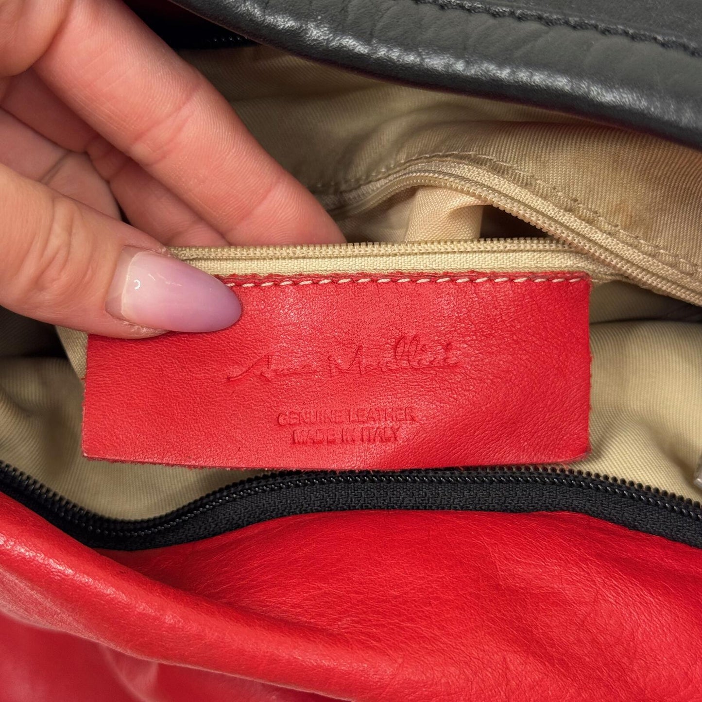 Anna Morellini genuine leather shoulder bag with crossbody strap red black