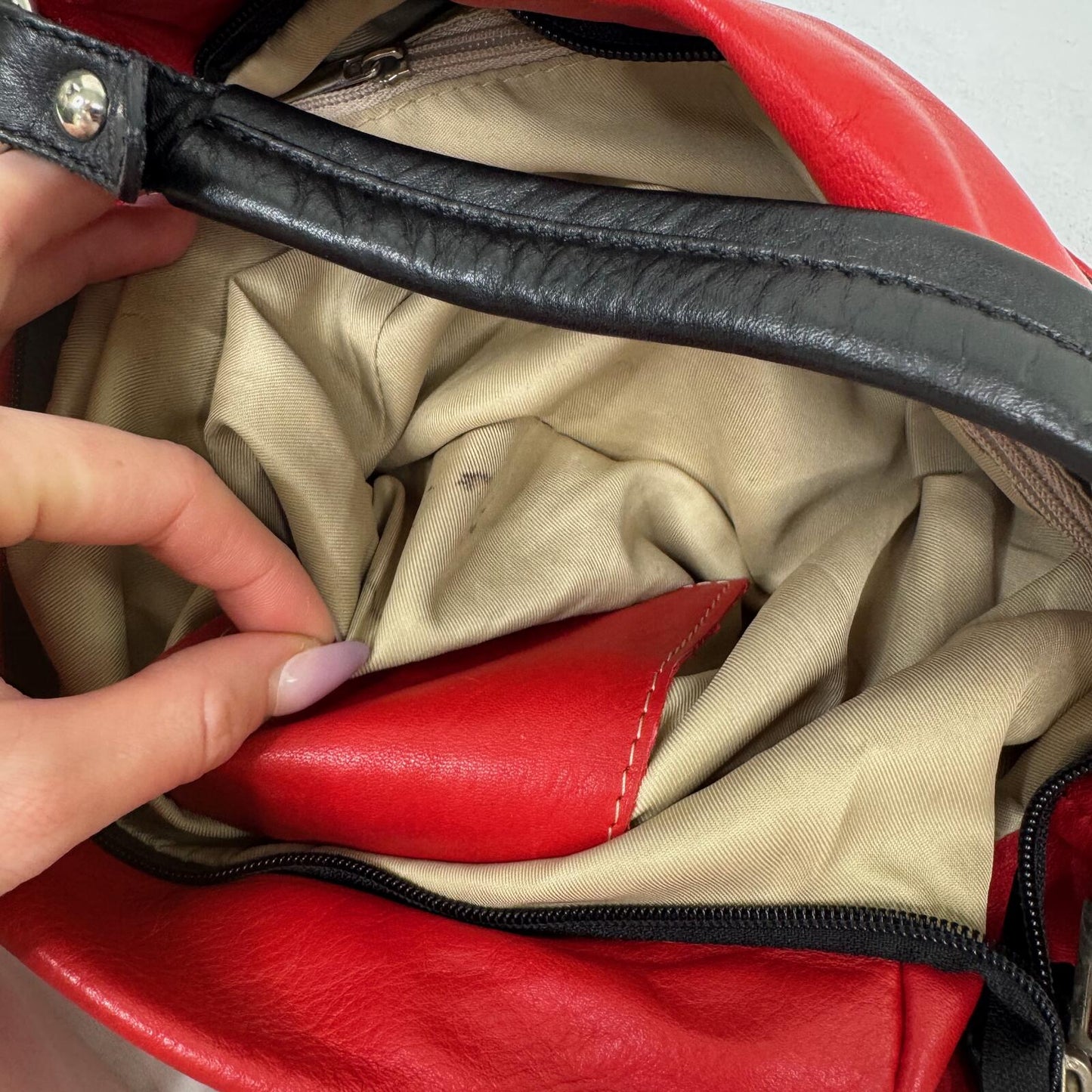 Anna Morellini genuine leather shoulder bag with crossbody strap red black